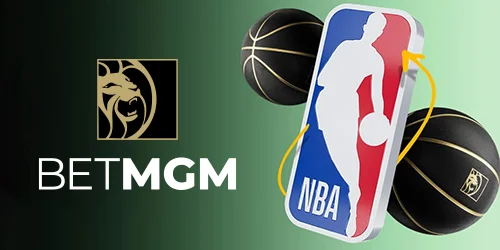 BetMGM and NBA logos, featuring basketballs, related to sports betting.