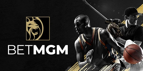 BetMGM Sportsbook mobile banner showcasing professional American sports players from football, basketball, and baseball, and others