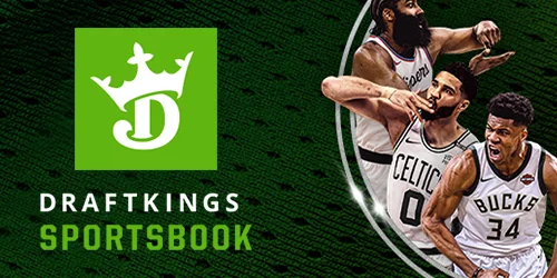 DraftKings Sportsbook logo with NBA players James Harden, Jayson Tatum, and Giannis Antetokounmpo.