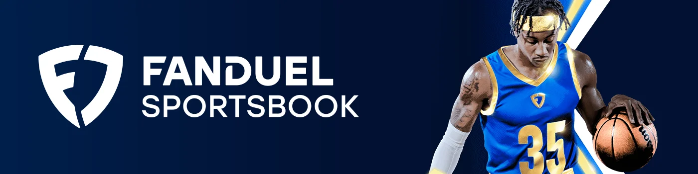 FanDuel Sportsbook logo and a basketball player dribbling.