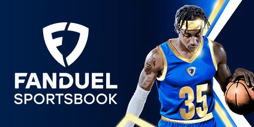 FanDuel Sportsbook logo and a basketball player dribbling.