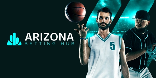 Arizona Betting Hub logo with athletes representing basketball and baseball.
