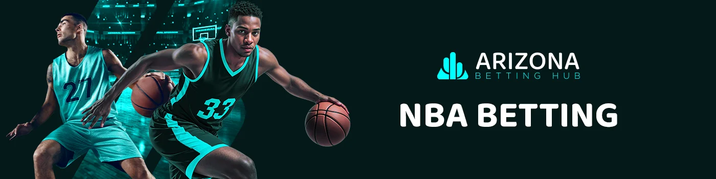 Arizona Betting Hub logo and NBA BETTING text with two basketball players.