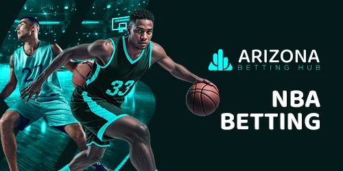 Arizona Betting Hub logo and NBA BETTING text with two basketball players.