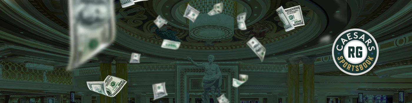 Caesars RG Sportsbook logo with falling money.
