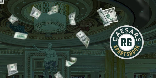 Caesars RG Sportsbook logo with falling money.