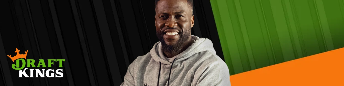 DraftKings logo and smiling comedian Kevin Hart.