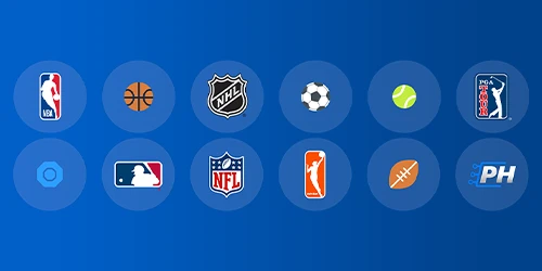 FanDuel mobile banner with logo followed by icons for various sports and leagues, including NBA, basketball, NHL, soccer, tennis, PGA Tour, MLB, NFL, WNBA, football, and PH