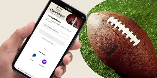 BetMGM logo and online sign-up page with email and password fields.