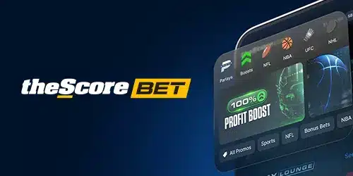 theScore Bet sportsbook banner showing the brand logo against a blue background